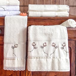 Kit Toalha para Banho Bordado Amore 5 Peças 100% Algodão Toque Macio