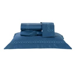 Lençol Casal Padrão 400 Fios Egípcio 100% Algodão Azul 4 Peças