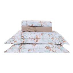 Lençol Estampado Queen Size Floral Bege 200 Fios 100% Algodão 4 Peças
