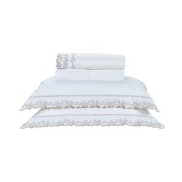 Roupa de Cama Bordado Palha 200 Fios 100% Algodão King Size 4 Peças