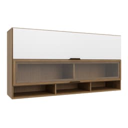 Armário Aéreo com Vidro Paris 2 Portas Nogal e Branco