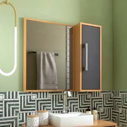 Armário de Banheiro com Espelho Alice 1 PT Mel e Grafite