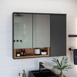 Armário de Banheiro com Espelho Cecília 3 PT Grafite e Mel