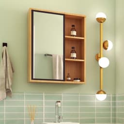 Armário de Banheiro com Espelho Eduarda 1 PT Mel e Grafite