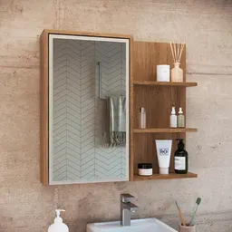 Armário de Banheiro com Espelho Paula 1 PT Mel e Arenas