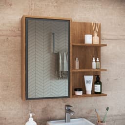 Armário de Banheiro com Espelho Paula 1 PT Mel e Grafite