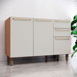 Bacão de Cozinha sem Tampo Requinte 3 Portas 2 Gavetas Nature e Areia