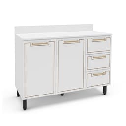 Balcão de Cozinha Amara com Tampo 2 Portas 3 Gavetas Branco