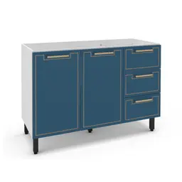 Balcão de Cozinha Amara sem Tampo 2 Portas 3 Gavetas Azul e Branco