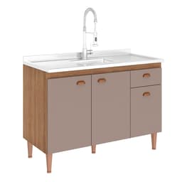 Balcão de Cozinha sem Tampo Marti 3 Portas 1 Gaveta Mel e Fendi