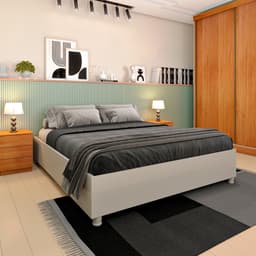 Base para Cama Box Casal Mônaco Off White com 2 Mesas de Cabeceira Veronna 3 GV Cinamomo