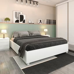 Base para Cama Box Casal Mônaco com 2 Mesas de Cabeceira Veronna 3 GV Neve