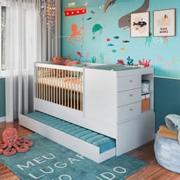 Berço Multifuncional com Cama Auxiliar Cristal 3 GV Branco