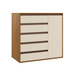 Cômoda Calha 1 Porta 5 Gavetas Freijó e Off White