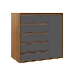 Cômoda Calha 1 Porta 5 Gavetas Freijó e Titânio