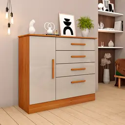 Cômoda Chicago 1 Porta 4 Gavetas Cinamomo e Off White