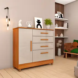 Cômoda Chicago com Pés 1 Porta 4 Gavetas Cinamomo e Off White