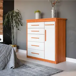 Cômoda Elegance 1 Porta 6 Gavetas Freijó Wood e Off White