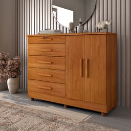 Cômoda Istambul com Pés 2 Portas 5 Gavetas Cinamomo