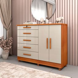 Cômoda Istambul com Pés 2 Portas 5 Gavetas Cinamomo e Off White