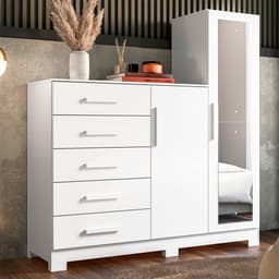 Cômoda com Espelho New Master 2 Portas 5 Gavetas Branca