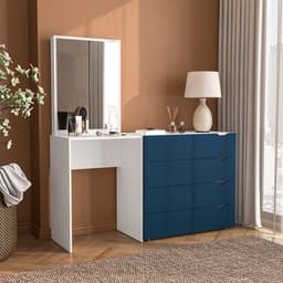 Cômoda com Espelho Porto 4 Gavetas Branca e Azul