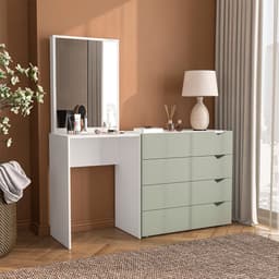 Cômoda com Espelho Porto 4 Gavetas Branca e Verde