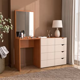 Cômoda com Espelho Porto 4 Gavetas Freijó e Creme