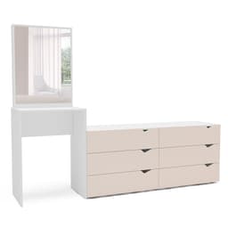 Cômoda com Espelho Porto 6 Gavetas Branca e Creme