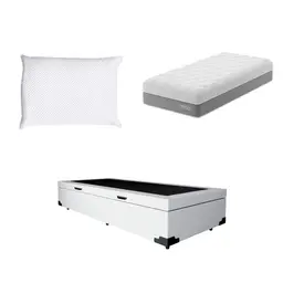 Cama Box Baú Martin Premium com Colchão Solteiro Sublime Mola Ensacada e Espuma Viscoelástica (32x88x188) e Travesseiro Guldi Soft Nasa Branco