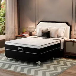 Cama Box Casal Gemini com Colchão Casal Molas Ensacadas Grafite e Branca
