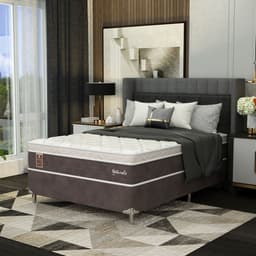 Cama Box Casal Naturale com Colchão Molas Ensacadas (67x138x188) Marrom e Branca