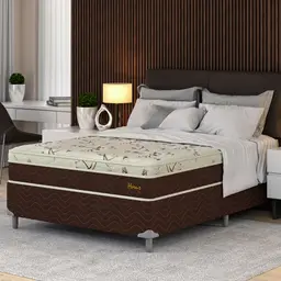 Cama Box Casal com Colchão Hórus (63x138x188) Bege e Marrom