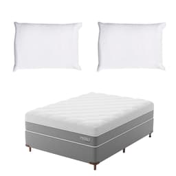 Cama Box Casal com Colchão Sublime Mola Ensacada e Espuma Viscoelástica (32x138x188) Cinza e Branco com 2 Travesseiros Guldi Soft Nasa Branco