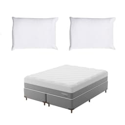 Cama Box King com Colchão Sublime Mola Ensacada e Espuma Viscoelástica (32x193x203) Cinza e Branco com 2 Travesseiros Guldi Soft Nasa Branco