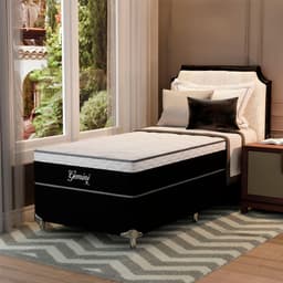 Cama Box Solteiro Gemini II com Colchão Solteiro Molas Ensacadas Grafite e Branca
