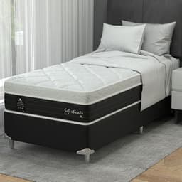 Cama Box Solteiro com Colchão Sofisticato (65x88x188) Grafite e Branco