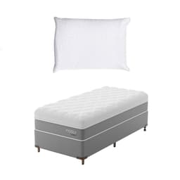 Cama Box Solteiro com Colchão Sublime Mola Ensacada e Espuma Viscoelástica (32x78x188) Cinza e Branco com Travesseiro Guldi Soft Nasa Branco