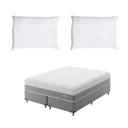 Cama Box Viúva com Colchão Sublime Mola Ensacada e Espuma Viscoelástica (32x128x188) Cinza e Branco com 2 Travesseiros Guldi Soft Nasa Branco