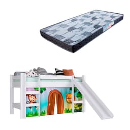 Cama Infantil Elevada com Escorregador Zoo Branca com Colchão Astra D20 Preto e Cinza