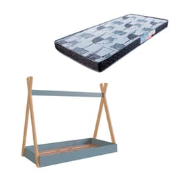 Cama Infantil Montessoriana Cabana Itapuã e Azul com Colchão Astra D20 Preto e Cinza