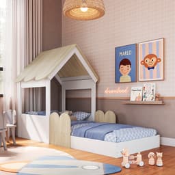 Cama Infantil Montessoriana Casinha Branca e Carvalho