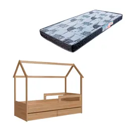 Cama Infantil Montessoriana Miney 2 GV Aveiro com Colchão Astra D20 Preto e Cinza