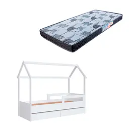 Cama Infantil Montessoriana Miney 2 GV Branco com Colchão Astra D20 Preto e Cinza