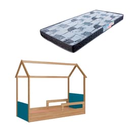 Cama Infantil Montessoriana Miney Aveiro e Azul com Colchão Astra D20 Preto e Cinza