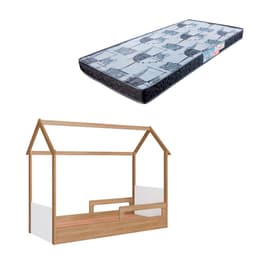 Cama Infantil Montessoriana Miney Aveiro e Branco com Colchão Astra D20 Preto e Cinza