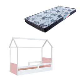 Cama Infantil Montessoriana Miney Branco e Rosa com Colchão Astra D20 Preto e Cinza