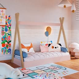 Cama Infantil Montessoriana com Colchão Espuma D23 (12x78x188) Rosa Branca e Itapuã