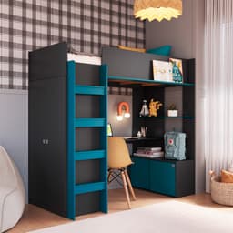 Cama Infantil Multifuncional Cora 4 PT Grafite e Azul