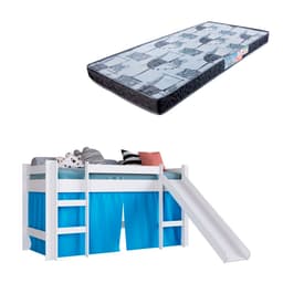 Cama Infantil Slide com Escorregador Branca e Azul com Colchão Astra D20 Preto e Cinza